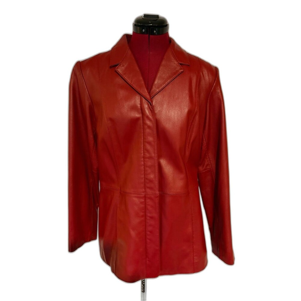 Preston & York Leather Blazer/Jacket Women's Size Medium Red 100% Lambskin